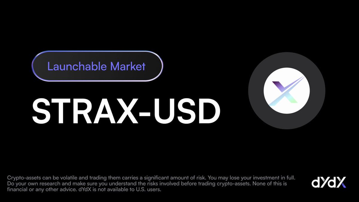 Launchable Market: $STRAX

You can now launch @XertraPlatform on dYdX!

Get started ➡️ https://t.co/...
