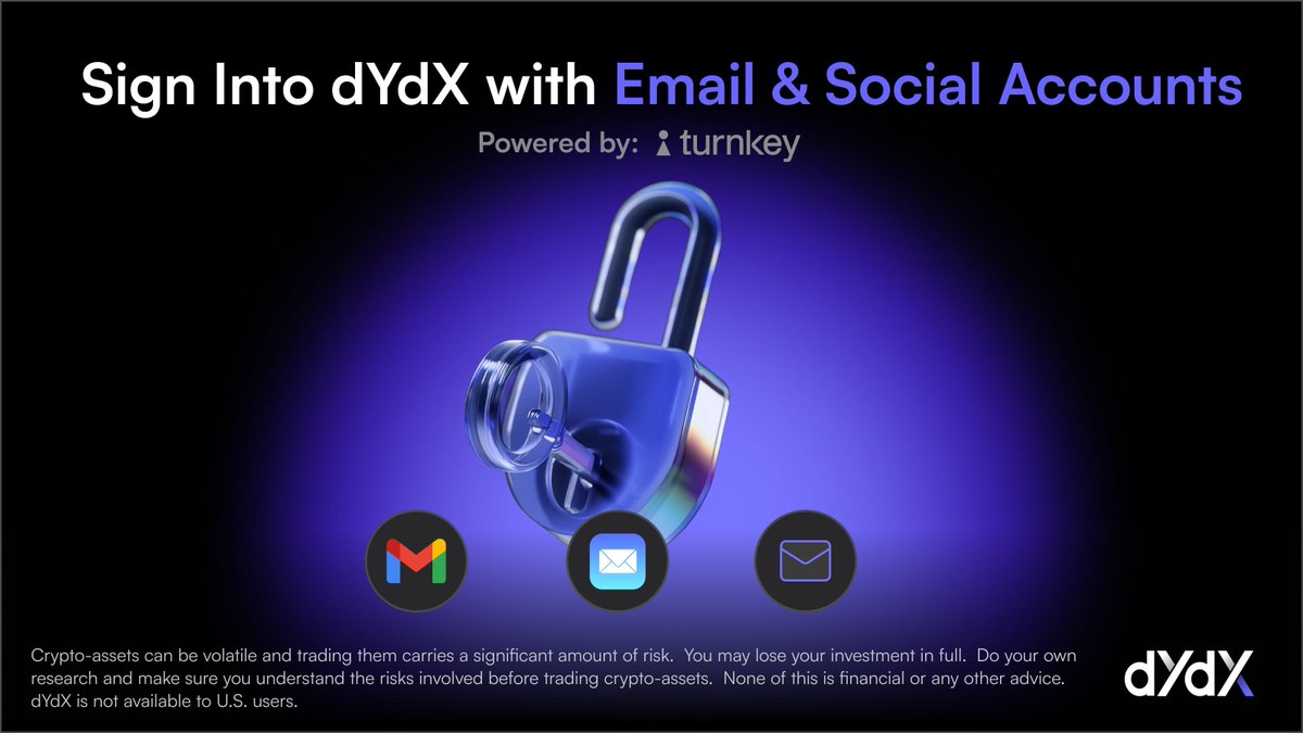 Faster onboarding, same self-custody.

Email login on dYdX, powered by @turnkeyhq. https://t.co/uiYD...
